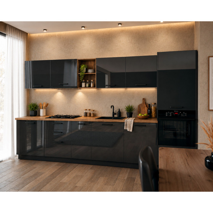 Bucatarie Daria MDF V1, 340x60x200cm, Antracit