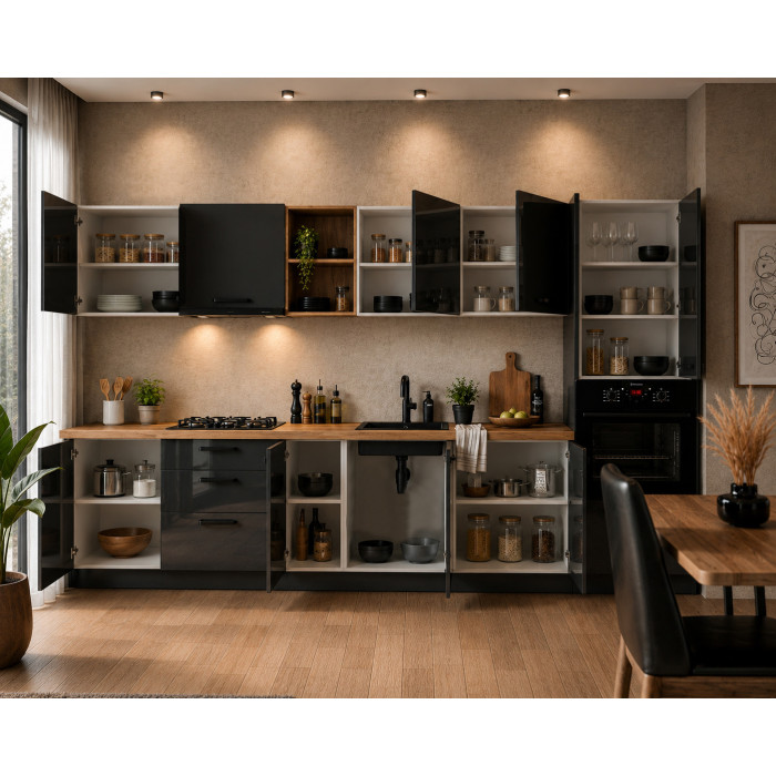 Bucatarie Daria MDF V1, 340x60x200cm, Antracit