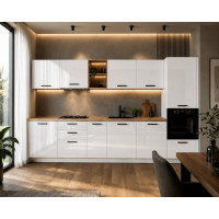 Bucatarie Daria MDF V1, 340x60x200cm, Alb lucios