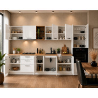 Bucatarie Daria MDF V1, 340x60x200cm, Alb lucios