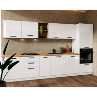 Bucatarie Daria MDF V1, 340x60x200cm, Alb lucios