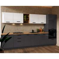 Bucatarie Daria MDF V1, 340x60x200cm, Alb lucios+Antracit