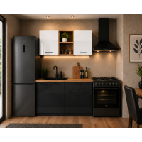 Bucatarie Daria MDF V1, 120x60x200cm, Alb lucios+Antracit