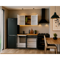 Bucatarie Daria MDF V1, 120x60x200cm, Alb lucios+Antracit