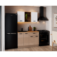 Bucatarie Daria MDF V1, 120x60x200cm, Alb lucios+Cappuccino