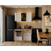 Bucatarie Daria MDF V1, 120x60x200cm, Alb lucios+Cappuccino