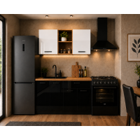 Bucatarie Daria MDF V1, 120x60x200cm, Alb lucios+Negru