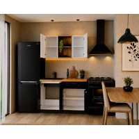 Bucatarie Daria MDF V1, 120x60x200cm, Alb lucios+Negru