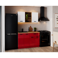 Bucatarie Daria MDF V1, 120x60x200cm, Alb lucios + Rosu