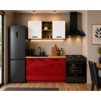 Bucatarie Daria MDF V1, 120x60x200cm, Alb lucios + Rosu