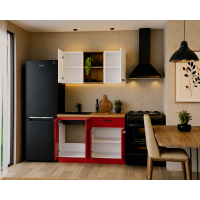 Bucatarie Daria MDF V1, 120x60x200cm, Alb lucios + Rosu