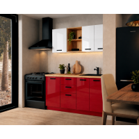Bucatarie Daria MDF V1, 140x60x200cm, Acril Alb+Rosu