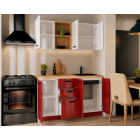 Bucatarie Daria MDF V1, 140x60x200cm, Acril Alb+Rosu
