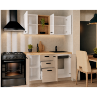 Bucatarie Daria MDF V1, 140x60x200cm, Acril Alb+Cappuccino