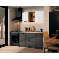 Bucatarie Daria MDF V1, 140x60x200cm, Acril Alb+Antracit