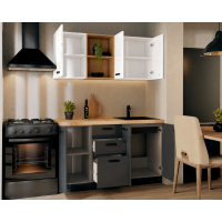 Bucatarie Daria MDF V1, 140x60x200cm, Acril Alb+Antracit