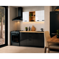 Bucatarie Daria MDF V1, 140x60x200cm, Acril Alb+Negru