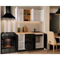 Bucatarie Daria MDF V1, 140x60x200cm, Acril Alb+Negru