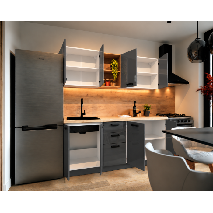 Bucatarie Daria MDF V1, 180x60x200cm, Acril Antracit
