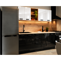 Bucatarie Daria MDF V1, 180x60x200cm, Acril Alb + Negru