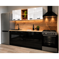 Bucatarie Daria MDF V1, 180x60x200cm, Acril Alb + Negru