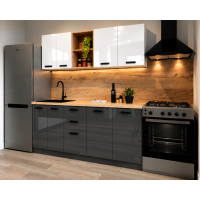 Bucatarie Daria MDF V1, 180x60x200cm, Acril Alb+Antracit