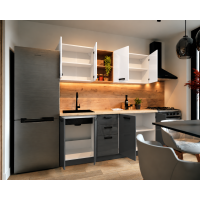 Bucatarie Daria MDF V1, 180x60x200cm, Acril Alb+Antracit