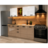 Bucatarie Daria MDF V1, 180x60x200cm, Acril Alb+Cappuccino