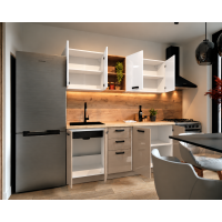 Bucatarie Daria MDF V1, 180x60x200cm, Acril Alb+Cappuccino