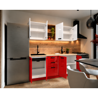 Bucatarie Daria MDF V1, 180x60x200cm, Acril Alb + Rosu