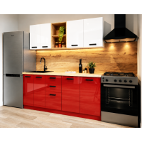 Bucatarie Daria MDF V1, 180x60x200cm, Acril Alb + Rosu