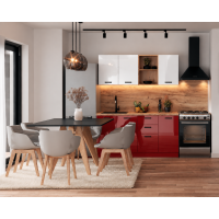 Bucatarie Daria MDF V1, 160x60x200cm, Acril Alb+Rosu