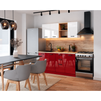 Bucatarie Daria MDF V1, 160x60x200cm, Acril Alb+Rosu