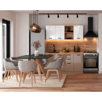 Bucatarie Daria MDF V1, 160x60x200cm, Acril Alb+Cappuccino