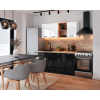 Bucatarie Daria MDF V1, 160x60x200cm, Acril Alb+Negru