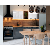 Bucatarie Daria MDF V1, 200x60x200cm, Acril Alb+Antracit