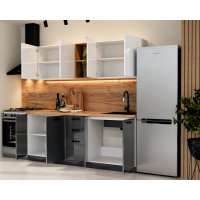 Bucatarie Daria MDF V1, 200x60x200cm, Acril Alb+Antracit