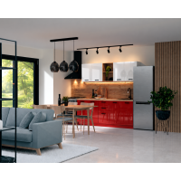 Bucatarie Daria MDF V1, 200x60x200cm, Acril Alb+Rosu