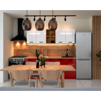Bucatarie Daria MDF V1, 200x60x200cm, Acril Alb+Rosu