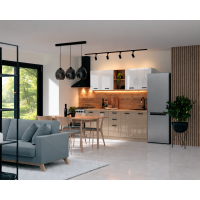 Bucatarie Daria MDF V1, 200x60x200cm, Acril Alb+Cappuccino