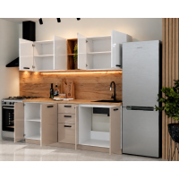 Bucatarie Daria MDF V1, 200x60x200cm, Acril Alb+Cappuccino