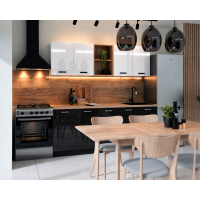 Bucatarie Daria MDF V1, 200x60x200cm, Acril Alb+Negru