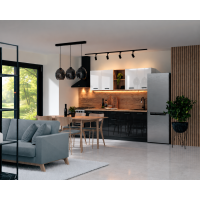 Bucatarie Daria MDF V1, 200x60x200cm, Acril Alb+Negru
