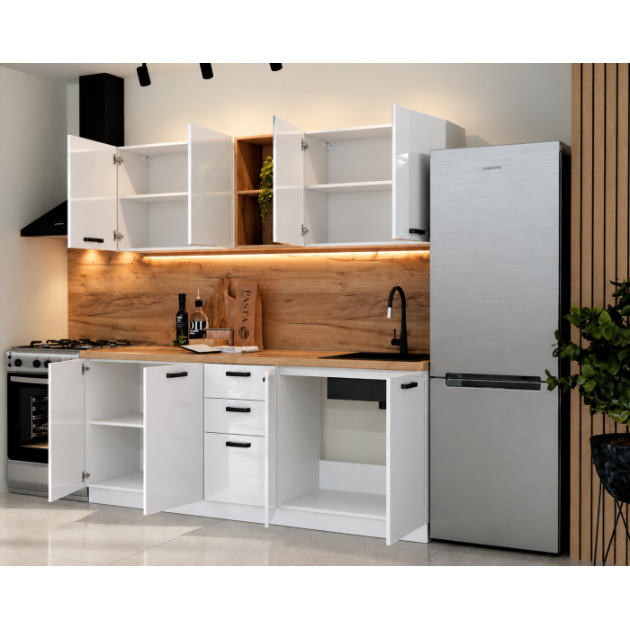 Bucatarie Daria MDF V1, 200x60x200cm, Acril Alb