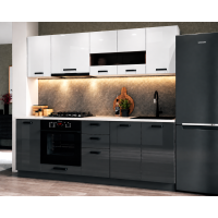 Bucatarie Daria MDF V1, 220x60x200cm, Acril Alb+Antracit