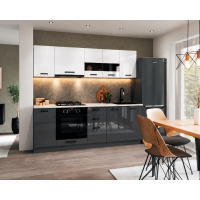Bucatarie Daria MDF V1, 220x60x200cm, Acril Alb+Antracit