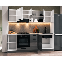 Bucatarie Daria MDF V1, 220x60x200cm, Acril Alb+Antracit