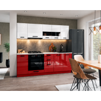 Bucatarie Daria MDF V1, 220x60x200cm, Acril Alb+Rosu