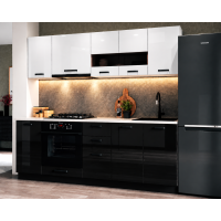 Bucatarie Daria MDF V1, 220x60x200cm, Acril Alb+Negru