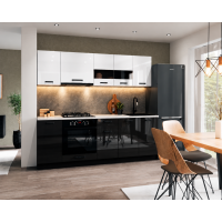 Bucatarie Daria MDF V1, 220x60x200cm, Acril Alb+Negru